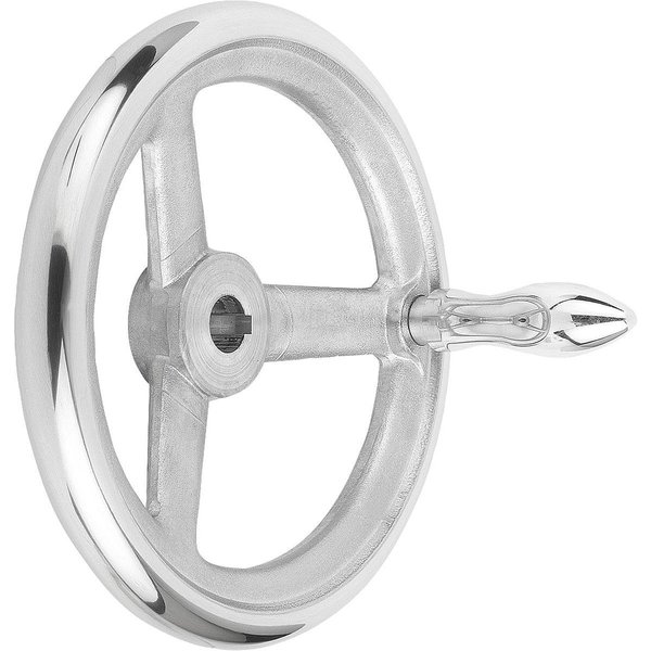 Kipp Handwheel DIN950, D1=500 Reamed Hole W Slot D2=34H7, B3=10, T=37, 3, Aluminum, Machine Handle K0160.5500X34